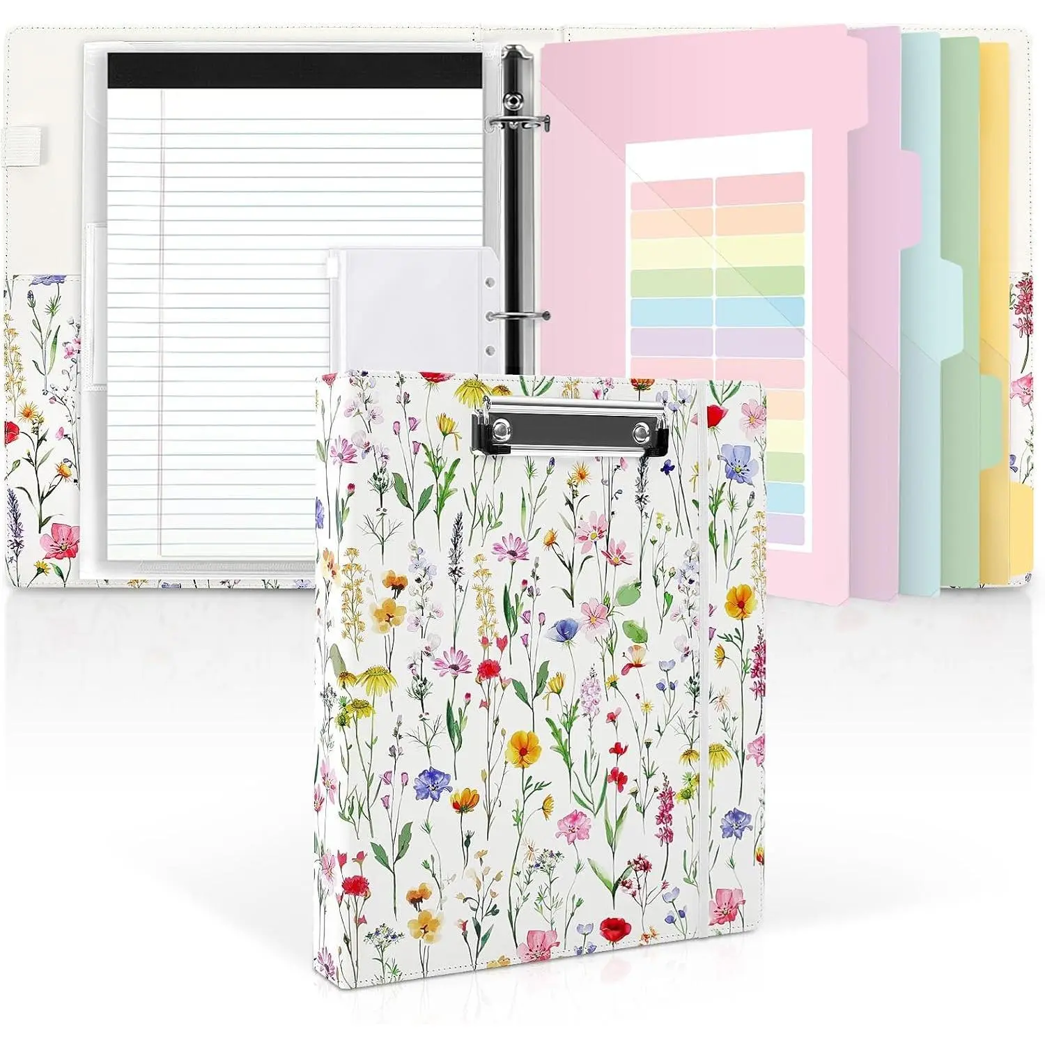 1 Inch 3-Ring Binder with Clipboard, PU Binder with 5 Dividers, Notepad, Stickers & Pockets for Work and School - Aesthetic Binder (Letter Size)