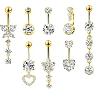 8-Pcs Dangle Stainless Steel Belly Button Rings