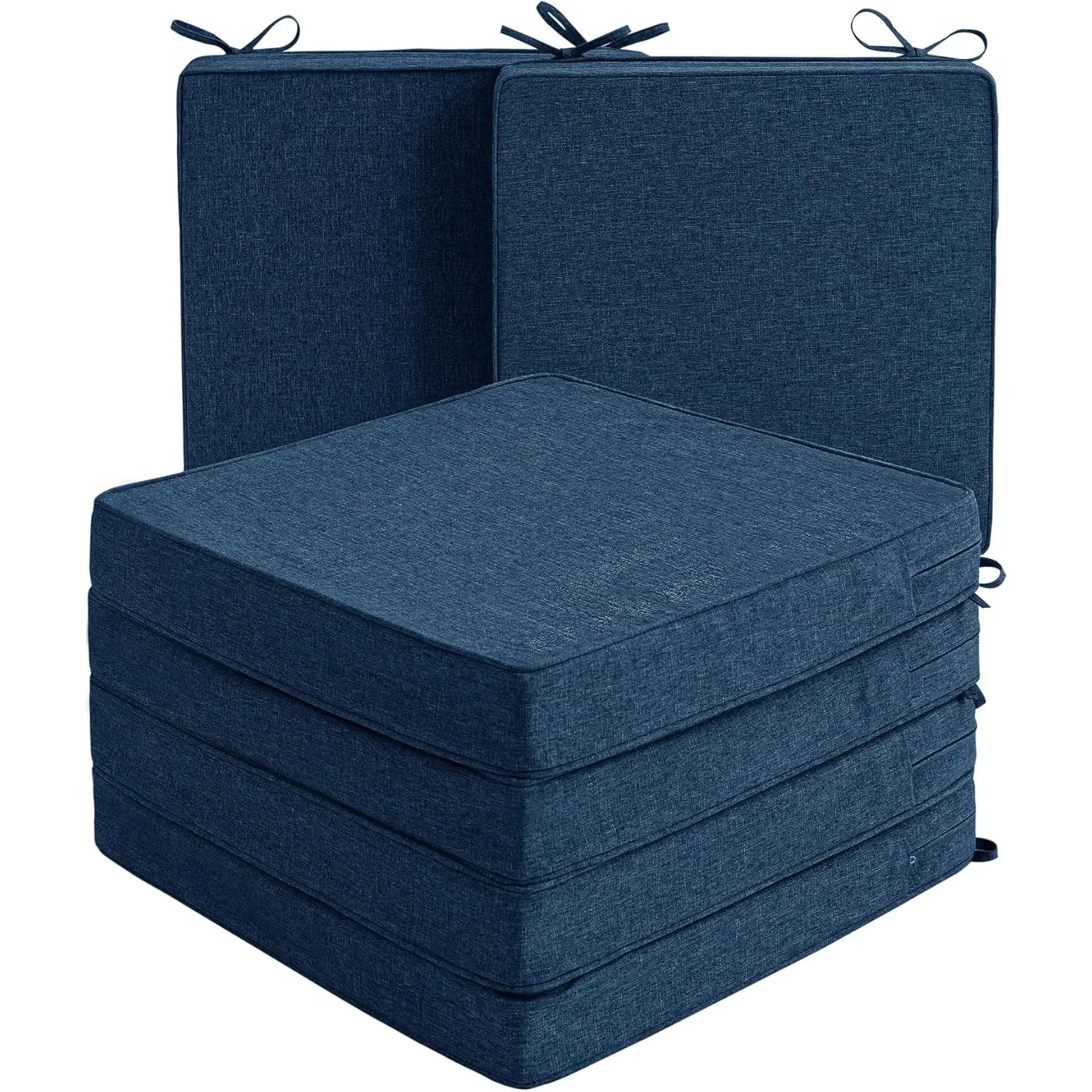 19x19 in Outdoor Patio Chair Cushions (Set of 6, Navy Blue) - Water-Resistant, Fade-Resistant, Non-Slip Bottom, with Ties, Removable Patio Cushion Covers for Square Seat Furniture Replacement