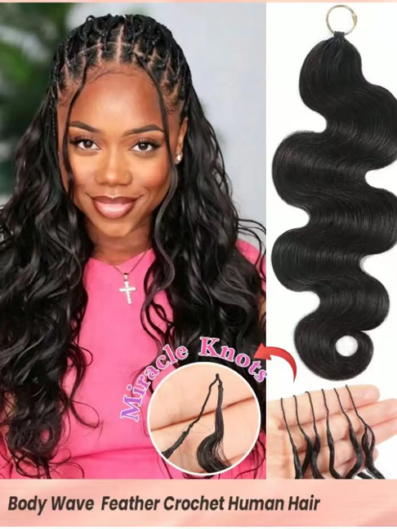 30g Bohemian Braid Quick Hair Extension, Invisible Natural Feather Hook, Pre-Styled Wave Texture, for Women with Less Hair, Invisible Hair Piece, Boho Braids