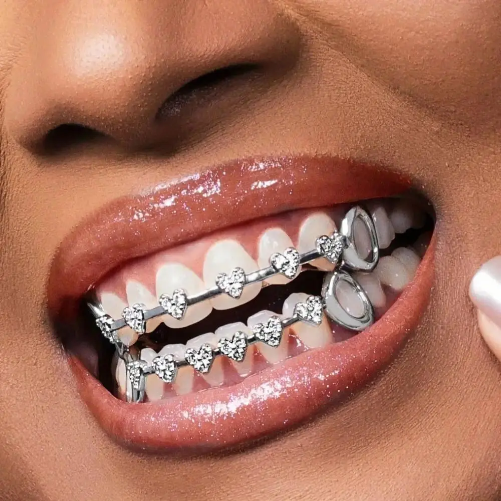 Trendy Hip Hop Dental Grills rhinestone Double Glossy Charm Teeth Grillz Simple Gold/Silver Tooth Caps for Women Men