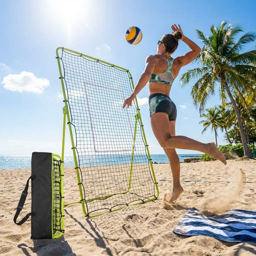 Adjustable Volleyball Rebounder Net 7x4 ft with 5 Angles – Portable Bounce Back Trainer for Volleyball, Baseball, Softball – Sturdy Indoor, Outdoor, Backyard, Beach Practice Equipment