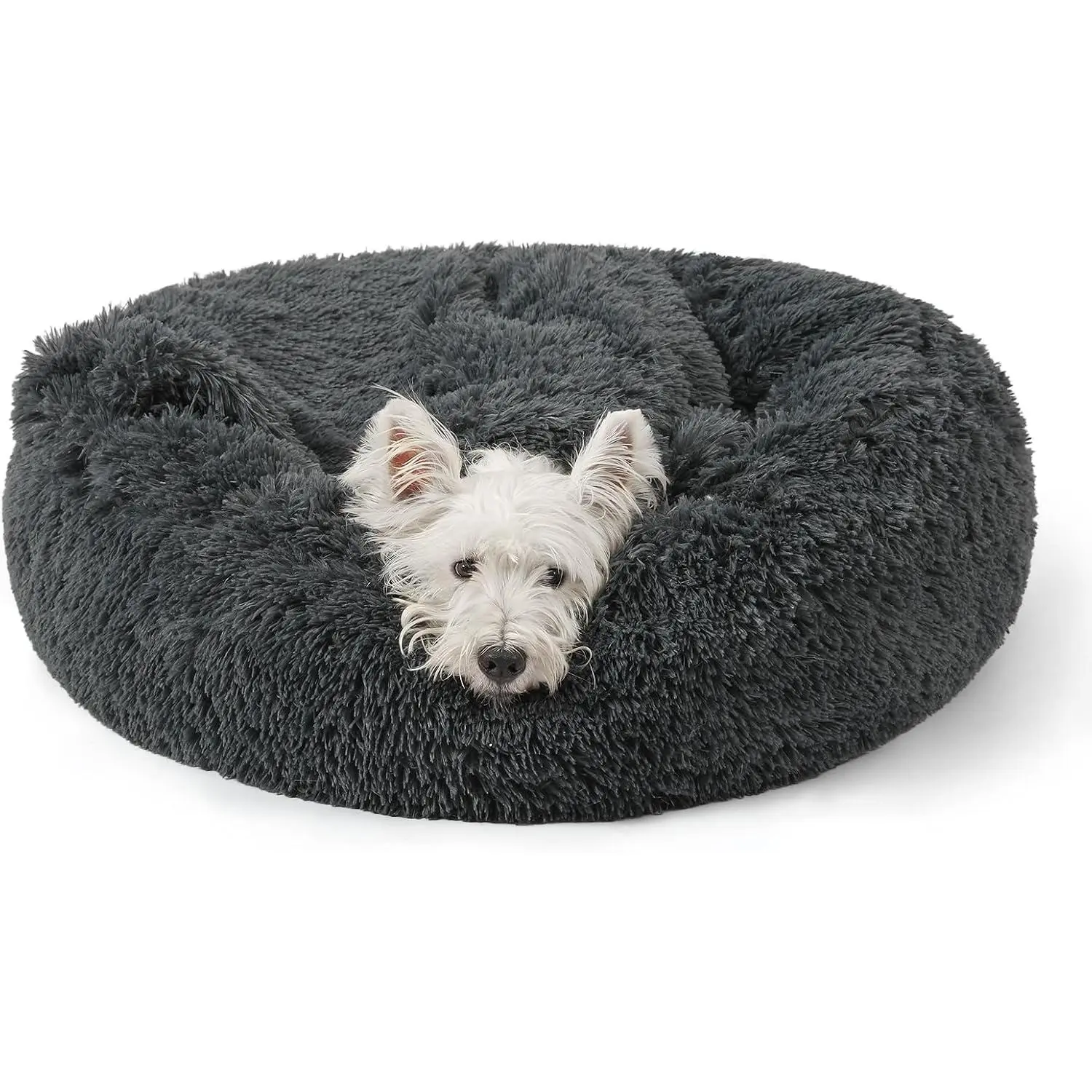 NOYAL Calming Dog Bed for Anxiety, Hooded Donut Cave with Blanket, Plush Fluffy Washable Pet Bed for Small Medium Dogs & Cats