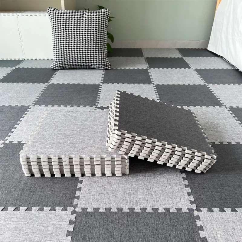 Linen-cotton patchwork carpet rug for bedroom and living room, ins-style bedside rug, large area full-covering children's crawling mat