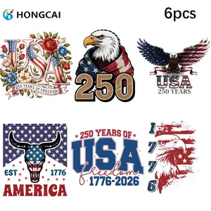 6 Sheets American Vintage 250th Anniversary Heat Transfer Stencils, Eagle/steer Head/usa Elements, Washable, for T-Shirts, Hoodies, Bags, Aprons
