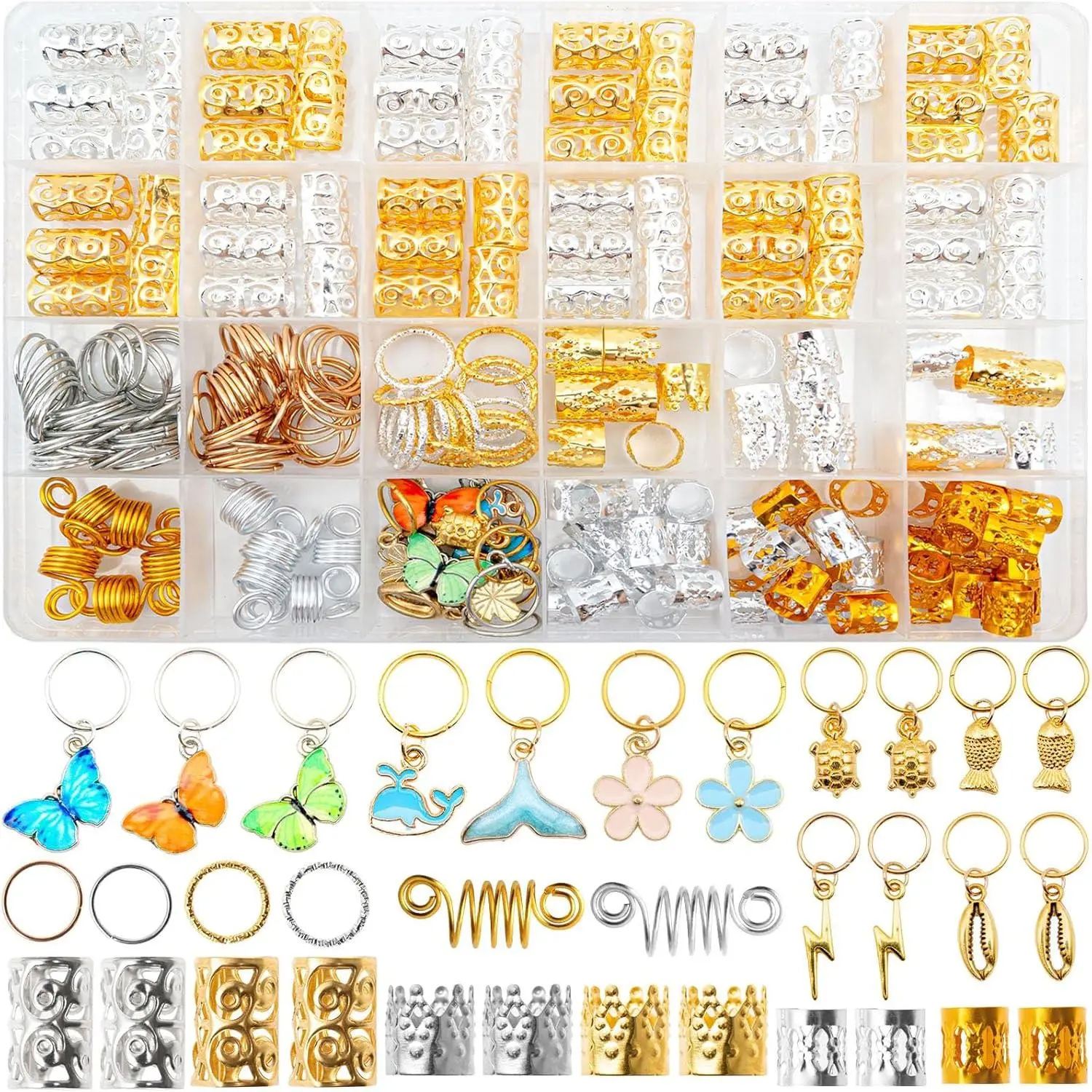 245 count Luxurious  Hair  - Dreadlock Accessories, Beads for Braids, Loc  for Women, Charms, Cuffs, Rings - Versatile Decorations for Stylish Hair
