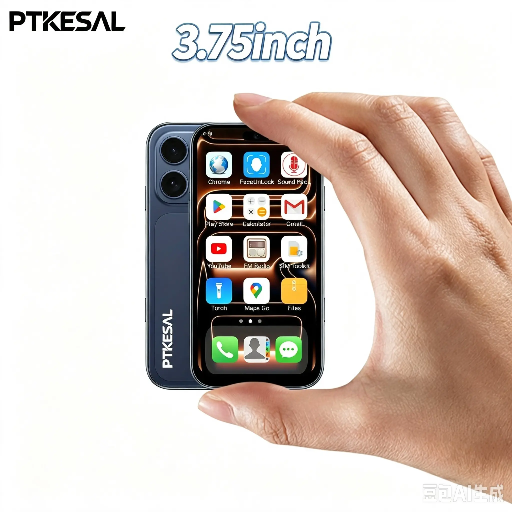 PTKESAL - Children's Mini Portable Phone Android 10.0 System 2GB RAM+16GB ROM 2MP+2MP Camera Quad Core Bluetooth WiFi Dual SIM Dual SIM 3.75-inch Small Screen