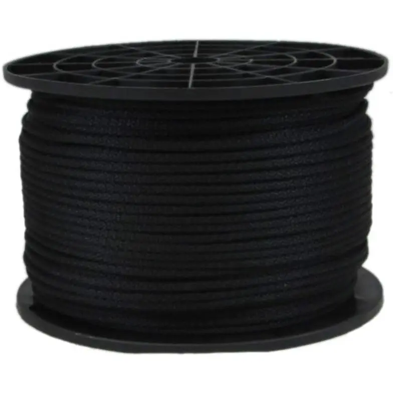 1/8" Solid Polyester Braid Dacron Industrial Utility Cord, Black, 500 ft Spool, Low Stretch, UV Resistant, Outdoor-Ready