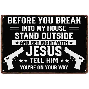 Western Funny Home Security Warning Metal Wall Plaque 8"×12", Aged Vintage Aluminum Sign Novelty Housewarming Gift for Gun Owner Cabin Farmhouse Decor rustic wall decor outdoor