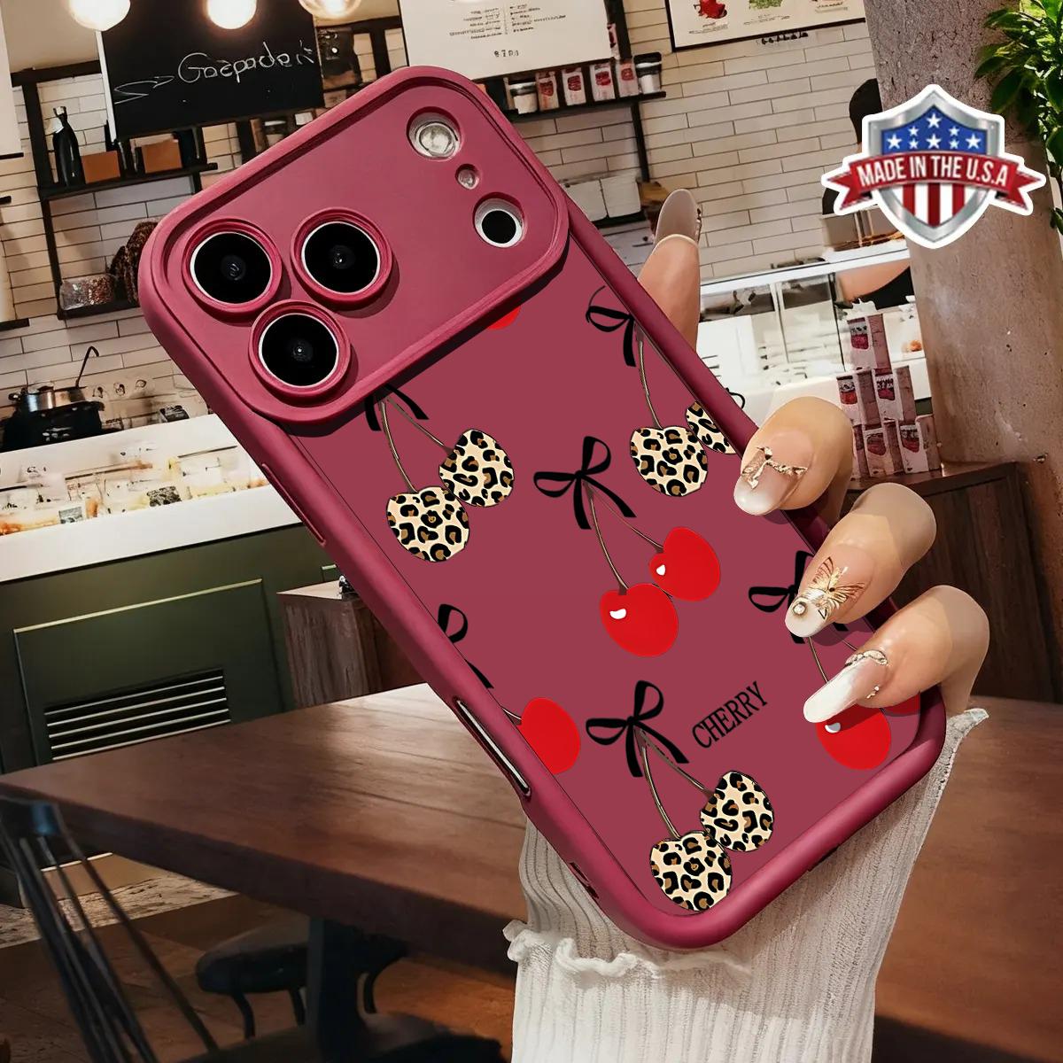 Elegant cherry pattern phone case,anti yellowing electroplating ultra-thin TPU material, suitable for iPhone 17Pro Max Air 16 15 Plus 14 13 12 11 XR XS durable tpu cover shockproof anti-fall phone case
