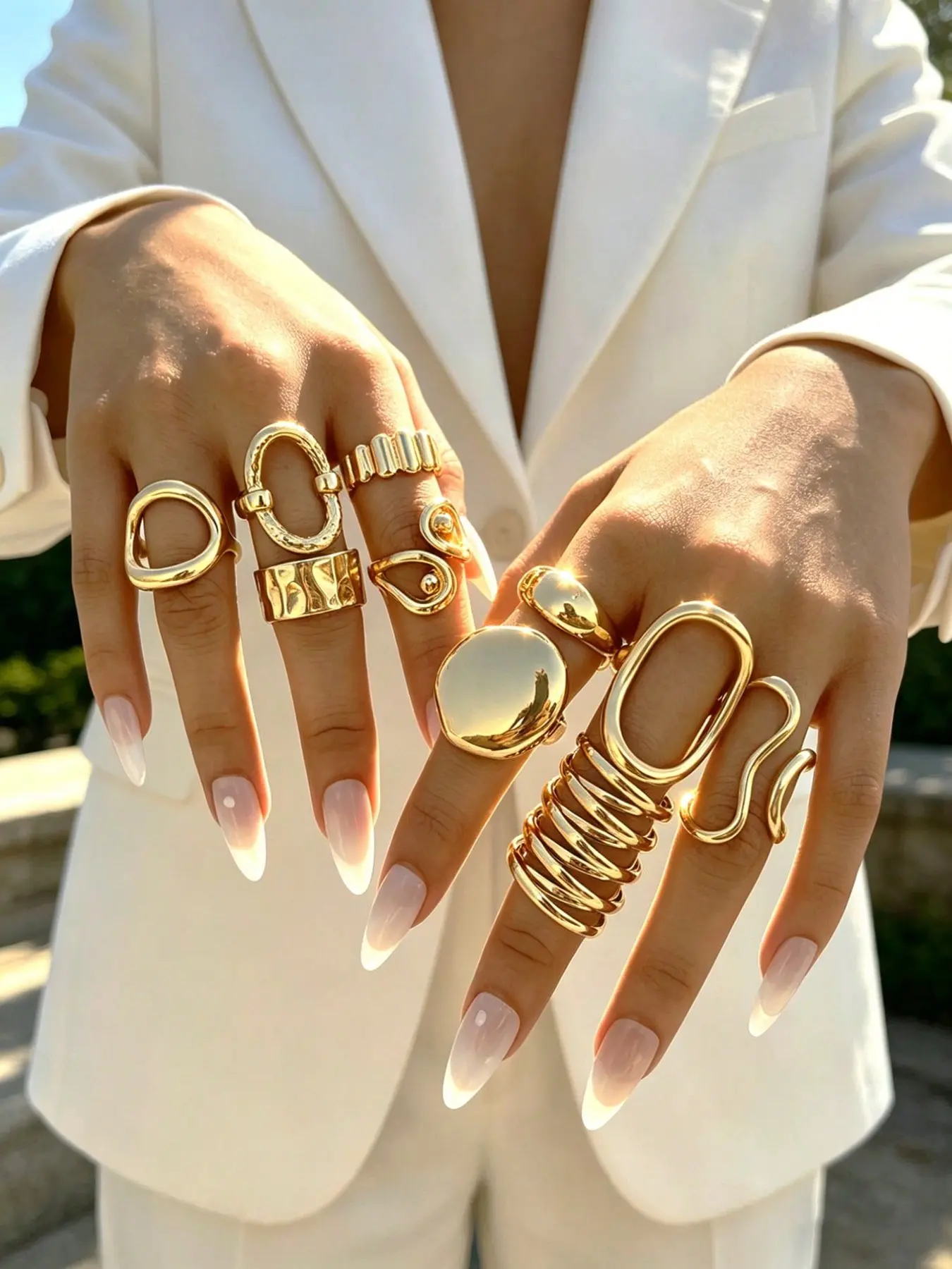 10pcs Fashion Gold Ring Set for Women, Elegant Vintage Chunky Beautiful Rings Collection Featuring Geometric, Asymmetrical, Textured, Hollow & Multi-Layer Designs, Stackable Statement Jewelry for Daily Wear, Holiday, Party, Gift