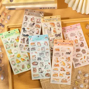 Cute Pet Home Series Animal Theme Decorative Stickers Pack, 6 Bags (6 Styles X 3 Sheets/bag), Hand Account Stationery Bottle Decals