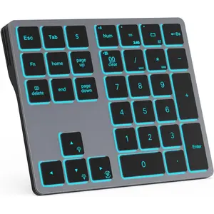 & 2.4G USB  Numeric Keypad for Laptops, PC Computers Macbooks & Tablets,  Mode Number pad 34  with 7-Color Backlit for Windows, MacOS & iOS, Gray