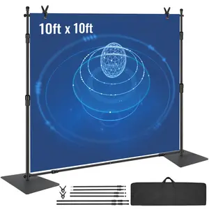 VEVOR 10ftx 10ft Pipe and Drape Kit, Heavy Duty Backdrop Stand with Carbon Steel Base, Adjustable Backdrop Support with 6 Clamps and A Carry Bag for Wedding, Party, Event, Photography, and Exhibition