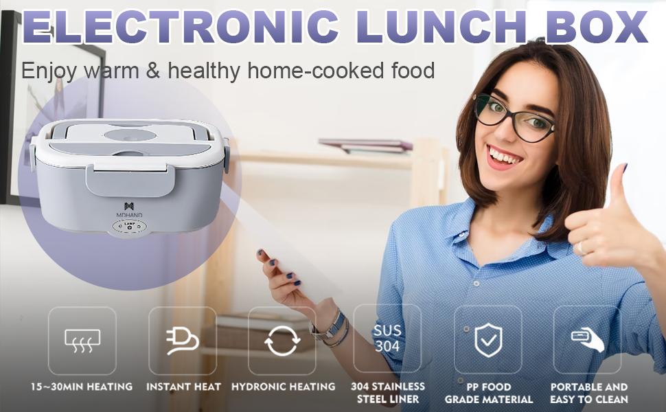 MDHAND Electric Lunch Box Food Heater, Faster Heated Lunch Box Food Warmer 110V/12V/24V Self Heating Lunch Box for Work/Car/Outdoors,Portable Heated with Lunch Bag