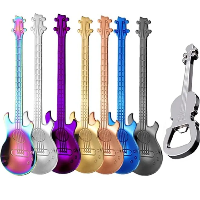 Guitar Spoons Coffee Teaspoon, Esrise Musical Tea Spoons, Stainless Steel Cute Teaspoon, Kitchen Gifts for Men, Multicolor, Christmas Birthday