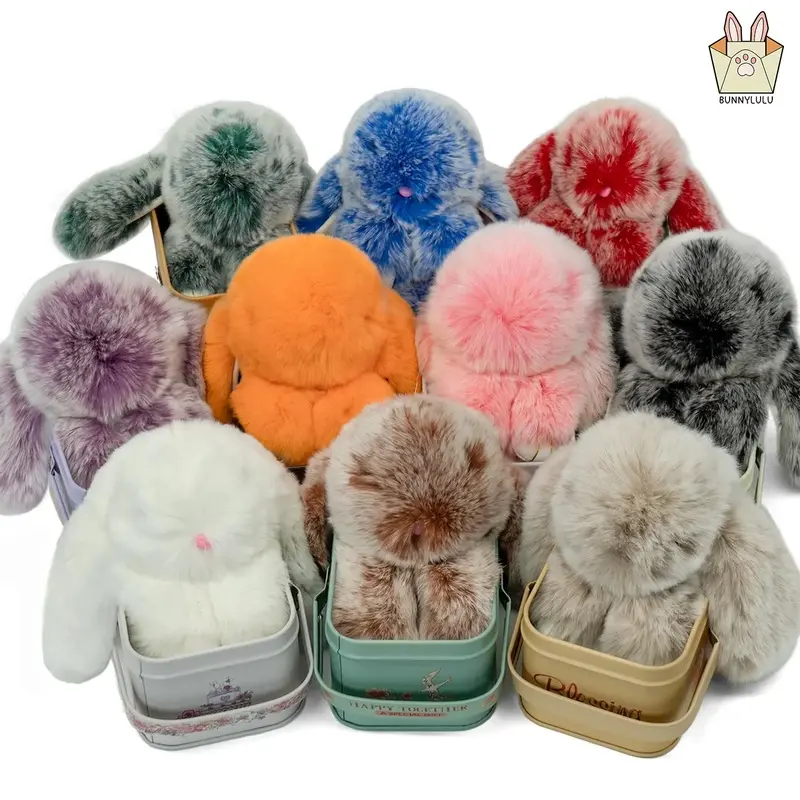 BunnyLulu Handmade Fluffy Bunny Plush Keychain - 5.8in Cutecore Whimsy Trinkets, Bag Charms, Purse Accessory with Designer Tin & Certificate, Fun Birthday Gifts for Teenage Girls, Girlfriend