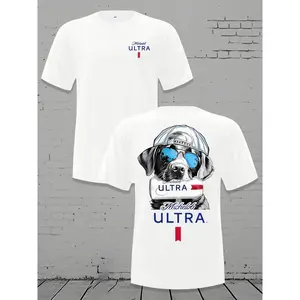Michelob Ultra Cool Dog Men's Loose Fit T-Shirt, 180g Soft  Short Sleeve Crewneck Tee, Casual Graphic Shirt with Sunglasses & Cap Design, Everyday Comfort Top  Vintage  Retro  Y2k