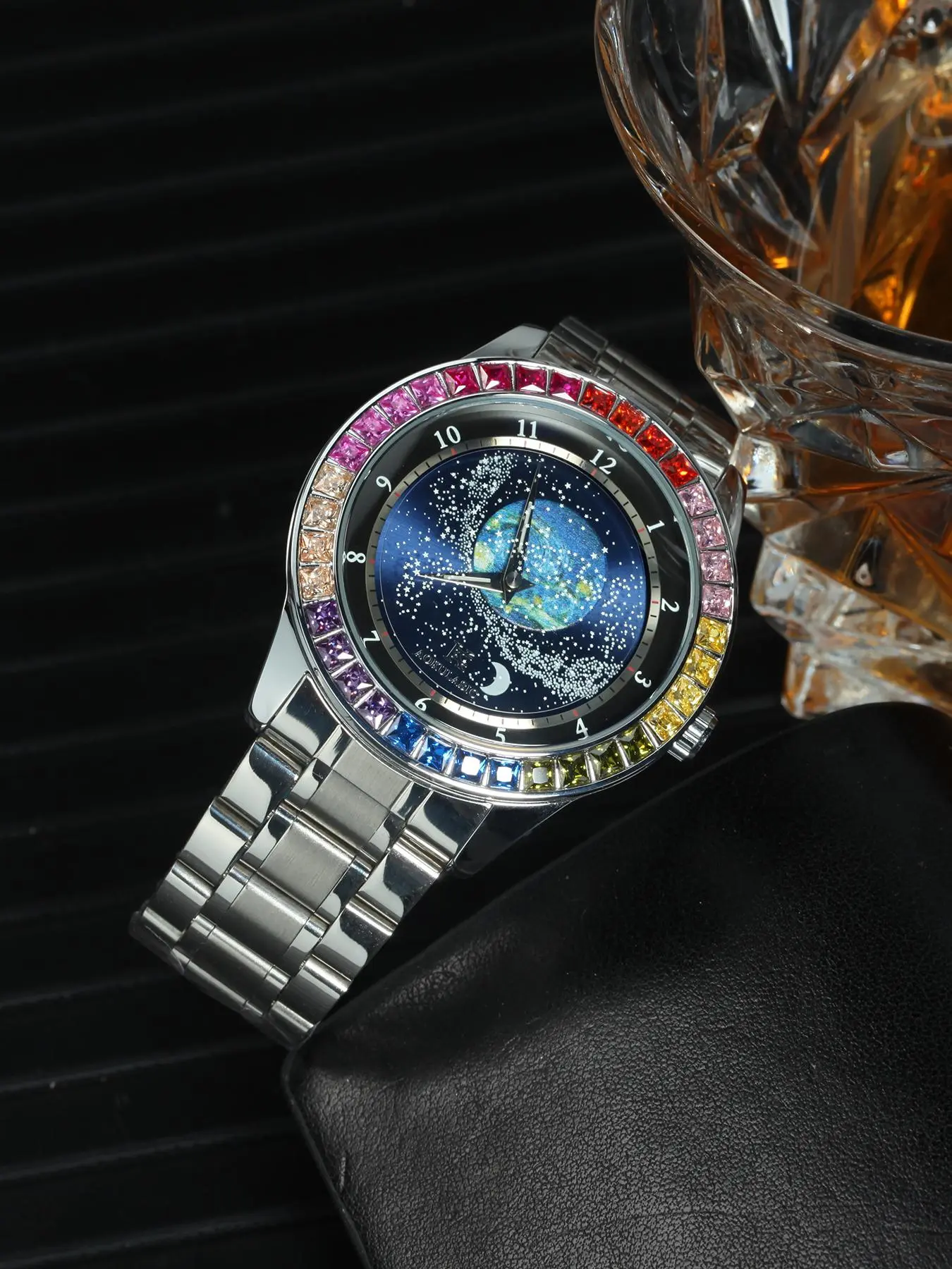 1pc Fashion Business Starry Sky Luminous Elegant Analog Dial Automatic Mechanical Watch for Men Stainless Steel Strap Top Brand Casual Mens Watches Elegant Wristwatches