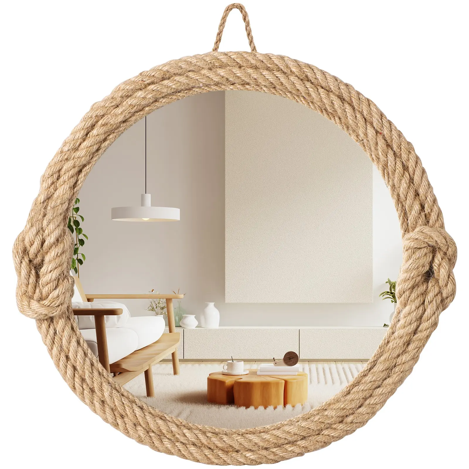 1pc Boho Round Rope Knot Wall Mirror, Circle Mirror, Woven Decorative Hanging Mirror, Bohemian Aesthetic Room Decor, Wall Mounted Mirror for Bedroom Living Room