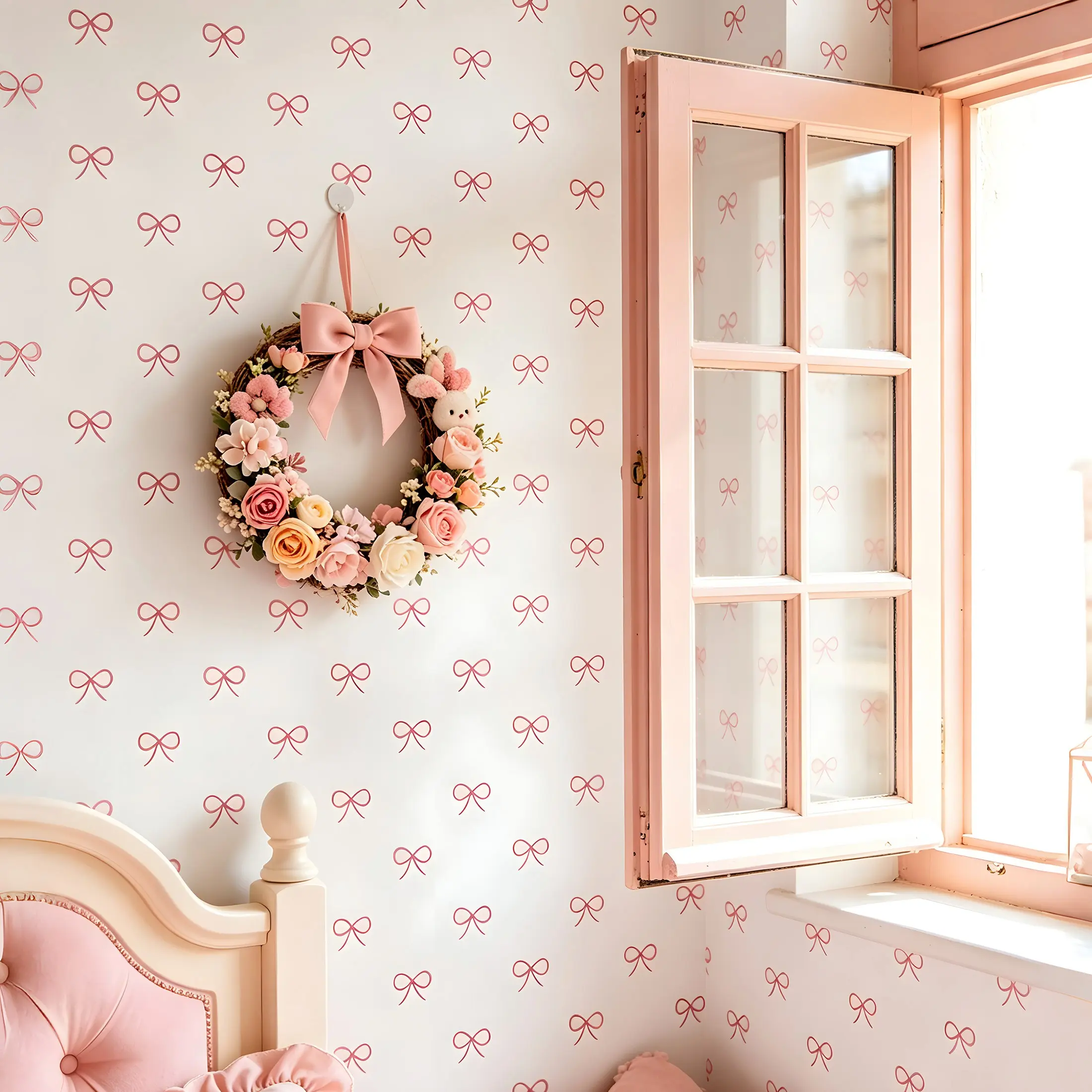 Bow Self-Adhesive Peel and Stick Wallpaper, Waterproof Removable Decorative Wall Paper, DIY Wallpapers Home Decoration for Girl's Bedroom, Dressing Table, Cabinet