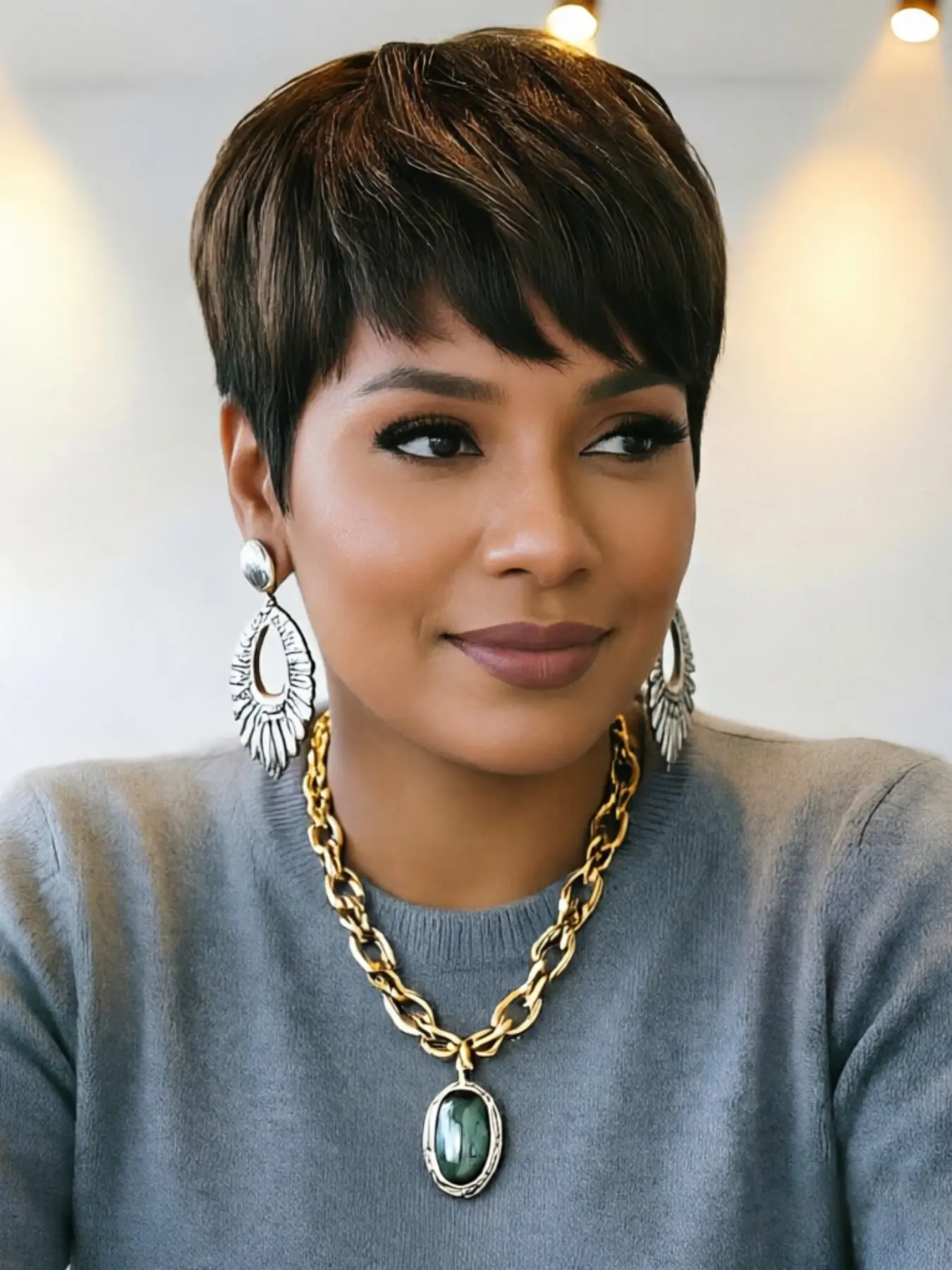 Short Straight Pixie Cut Human Hair Wig with Bangs, 99J & #4 Color Full Machine Made Brazilian Human Hair, Natural Look for Women Daily & Party Wear Hair Straight Wigs