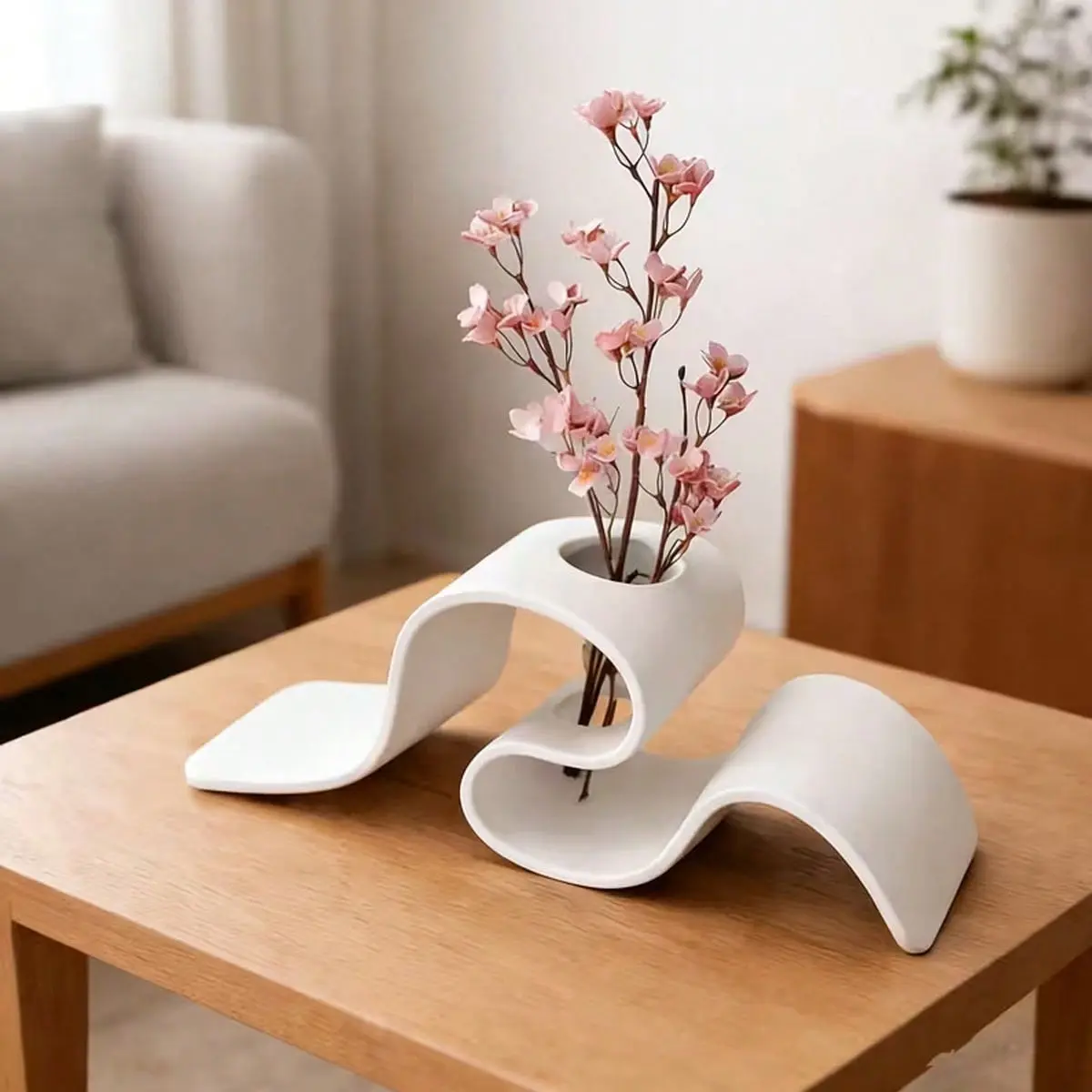 Modern Minimalist 3D Printed Vase, Decorative Vases For Home Decor, Creative Ribbon Shape Dried Flower Stand, Nordic Style Desktop Decor, Stable and Easy to Clean