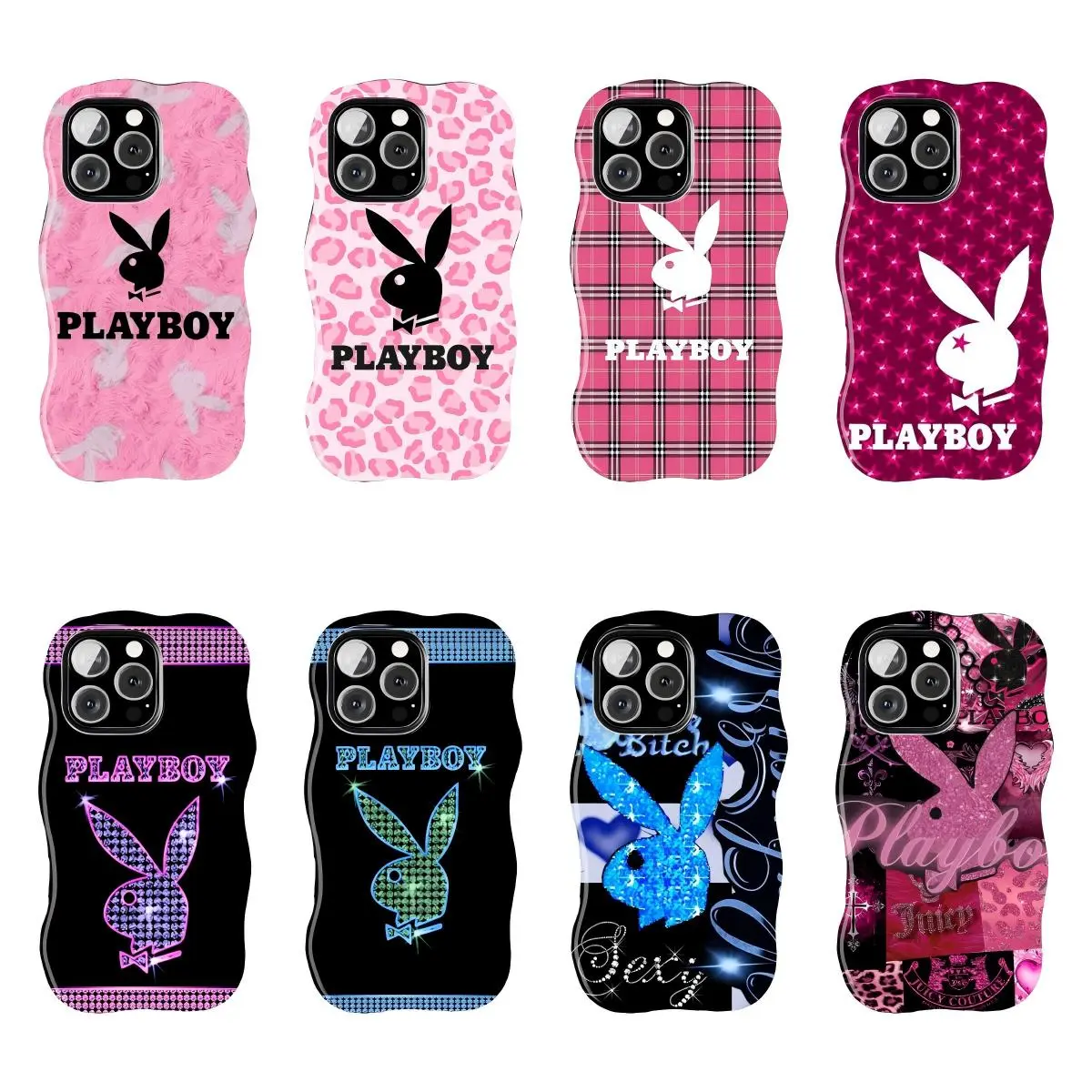 Playboy Bunny Logo Wavy Phone Case Suitable for iPhone 17-11 Pro Max/Plus and  Samsung Galaxy S23-25