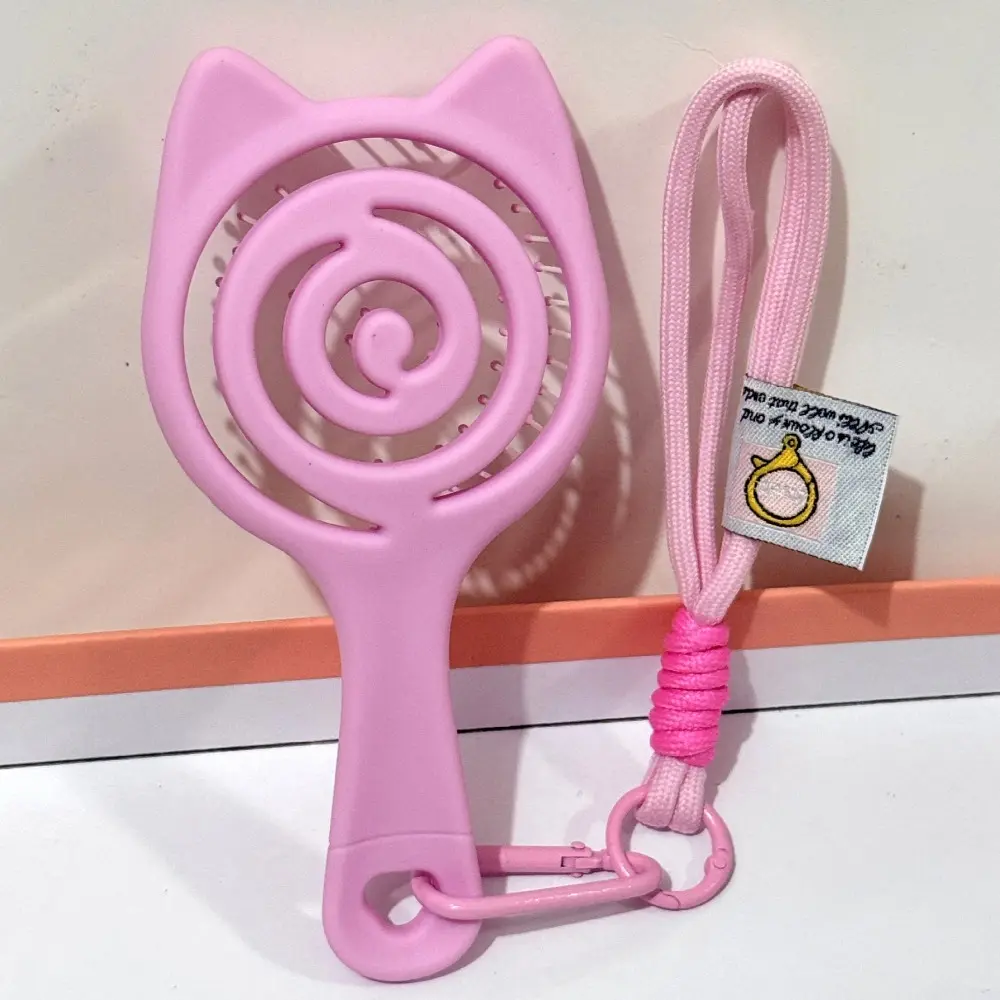 Mini Cat Shaped Volumizing Rib Hair Brush, Scalp Massage Detangling Comb with Keychain Lanyard, Cute Compact Fluffy Hair Styling Tool for Kids Women Home Travel Daily Use