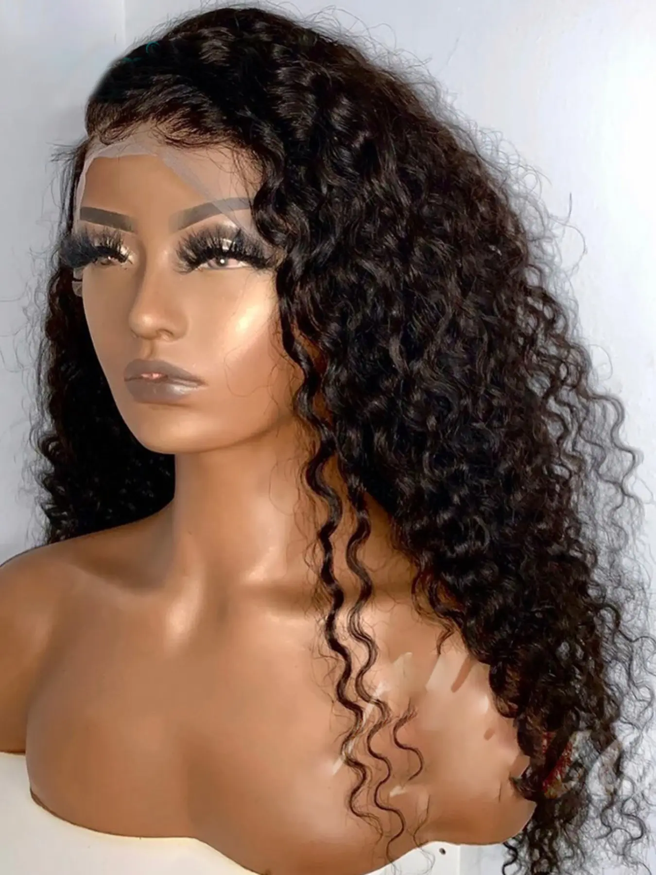Soft Long 26 Inch 180 Density Natural Black Kinky Curly Deep 13x4 Front Lace Wig, Glueless  Pre-Plucked Heat Resistant Synthetic Daily Wear Wig Curly Glueless Wigs