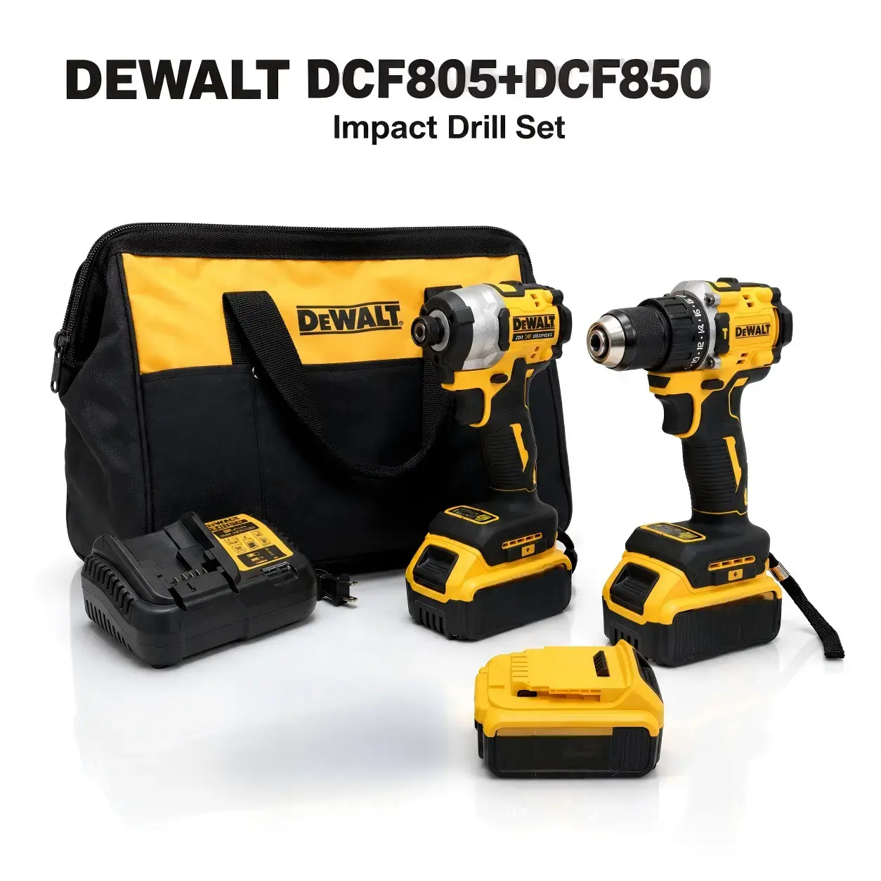 DEW F850 Impact Driver & F805 ammer Drill Cordless Combo Set - igh Torque, Dual Adjustable Variable Speeds, Lithium-Ion eavy-Duty Power Tools with Charger for Construction Professionals