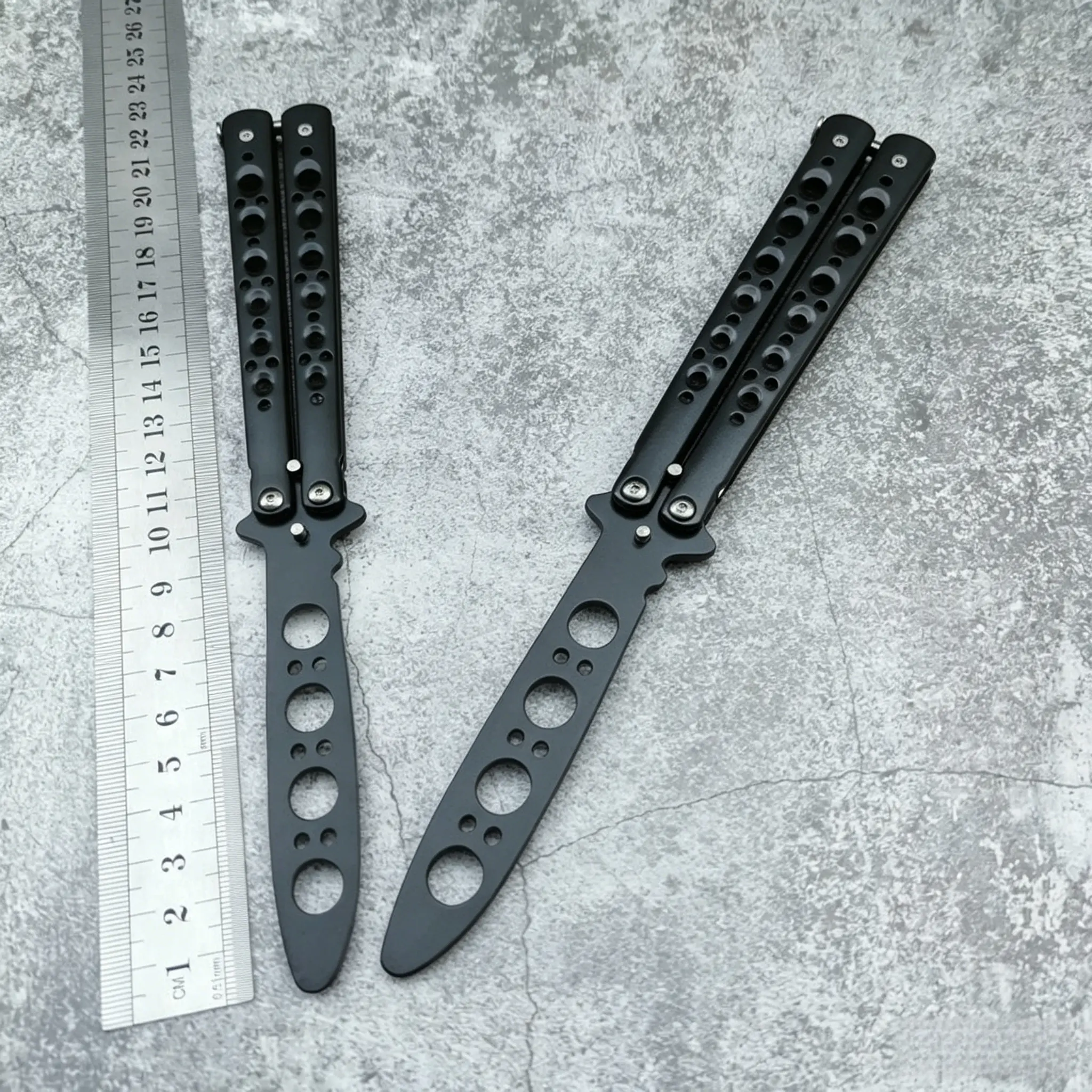 Black Unsharpened Stainless Steel Balisong Trainer Knife, Butterfly Fly Practice Tool for Skill Development, Durable Sports & Outdoor Camping Accessory Perfect for Beginners, Practice Tools