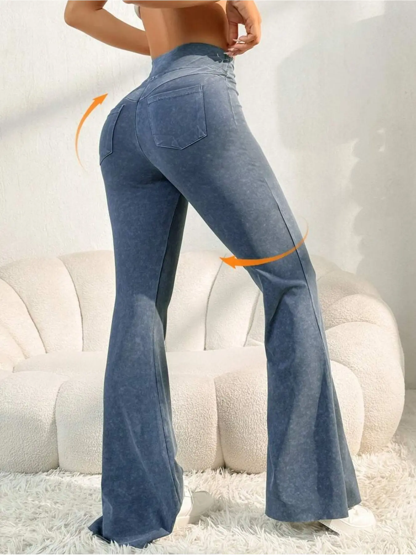 Women High Waist Flared Jeans-Look Yoga Pants With Pockets For Sports, Casual, Fitness, Workout, Commuting, Butt-Lifting (Random Distressed Effect) Bottom