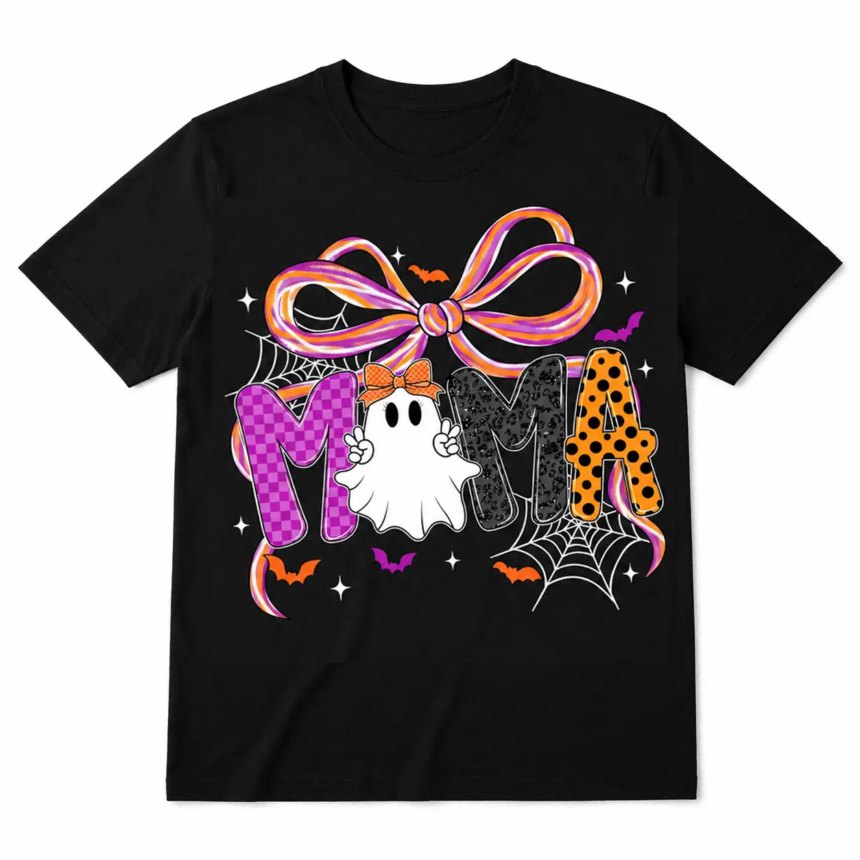 Men's 100% Cotton Halloween Graphic Print T-Shirt - Crew Neck, Pumpkin Motif, Coquette Bow, Short Length, Unisex Fit, Machine Washable, USA-Shipped 100 Cotton Clothing Mom Gift