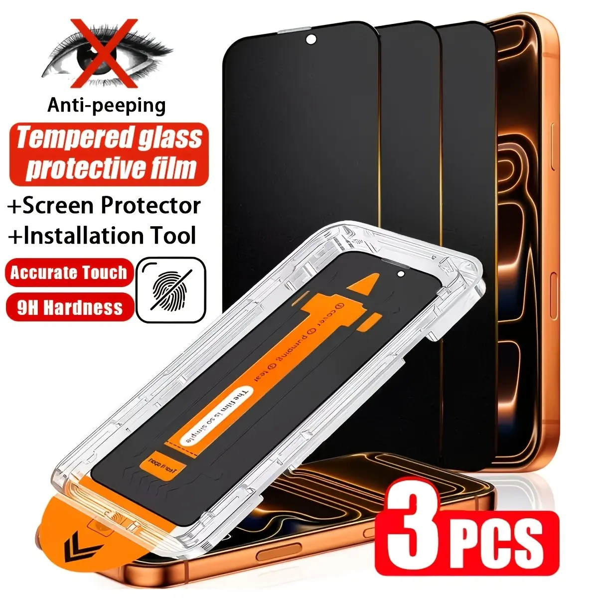 Three-Pack 9h Full Screen Anti-Spy Tempered Glass Film for iPhone X/XS/XR/11/12/13/14/15/16/17 Pro/pro Max, Privacy Protection