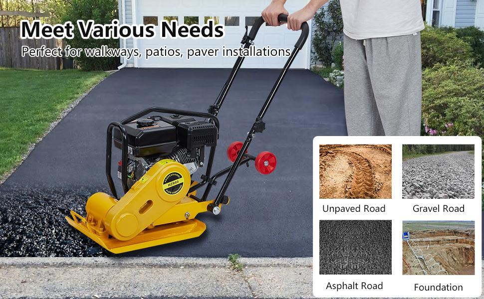 7HP Plate Compactor Rammer, 212CC Gas Engine, 4200lbs Compaction Force Rammer Jumping Jack Tamper, 22.1x15.9 in Plate, 5600 VPM Pavement Compactor for Walkways, Asphalts, Paver Landscaping
