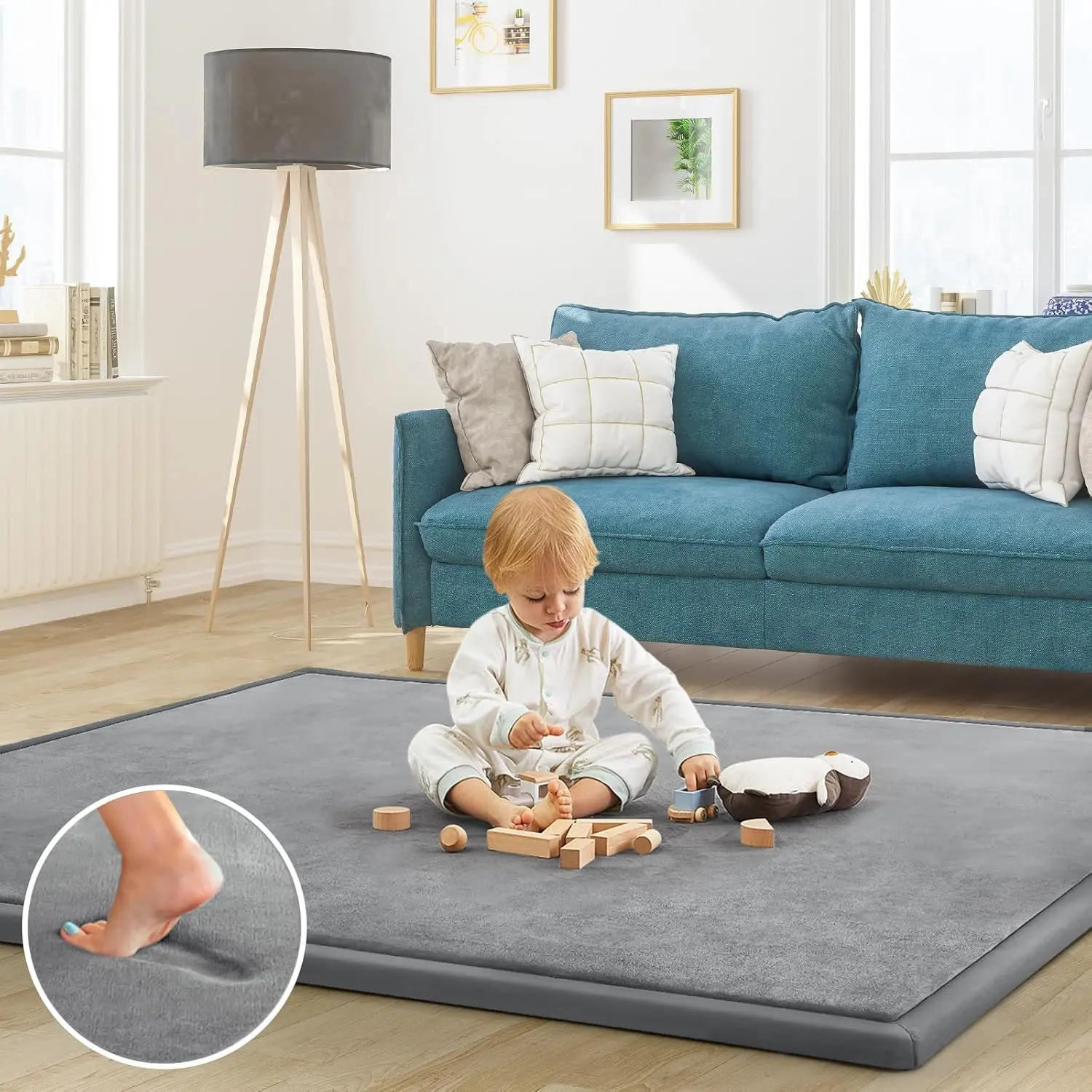Baby Play Mat  Floor Nursery Rug Muscle Mat Area Rug Playroom Rug 59"x79" Playpen Mat Memory Foam 1.3" Thick Crawling Mat  Babies,Toddlers, Infants, Kids,Grey