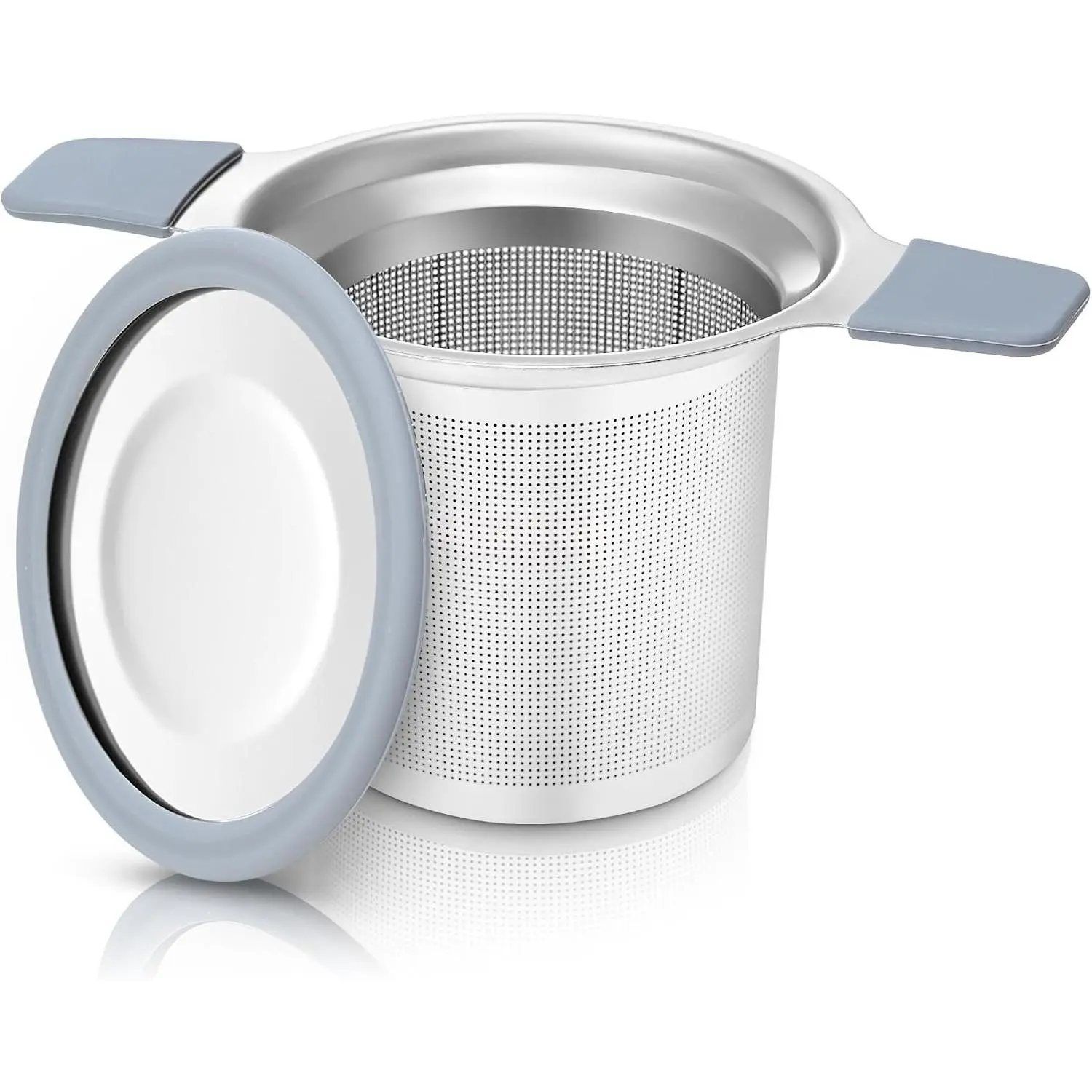 Stainless Steel  Infuser for Loose Leaf  – Extra Fine Mesh Strainer with Heat Proof Double Handles & Lid,  Filter Fits Mugs, Cups & Teapots, Gray