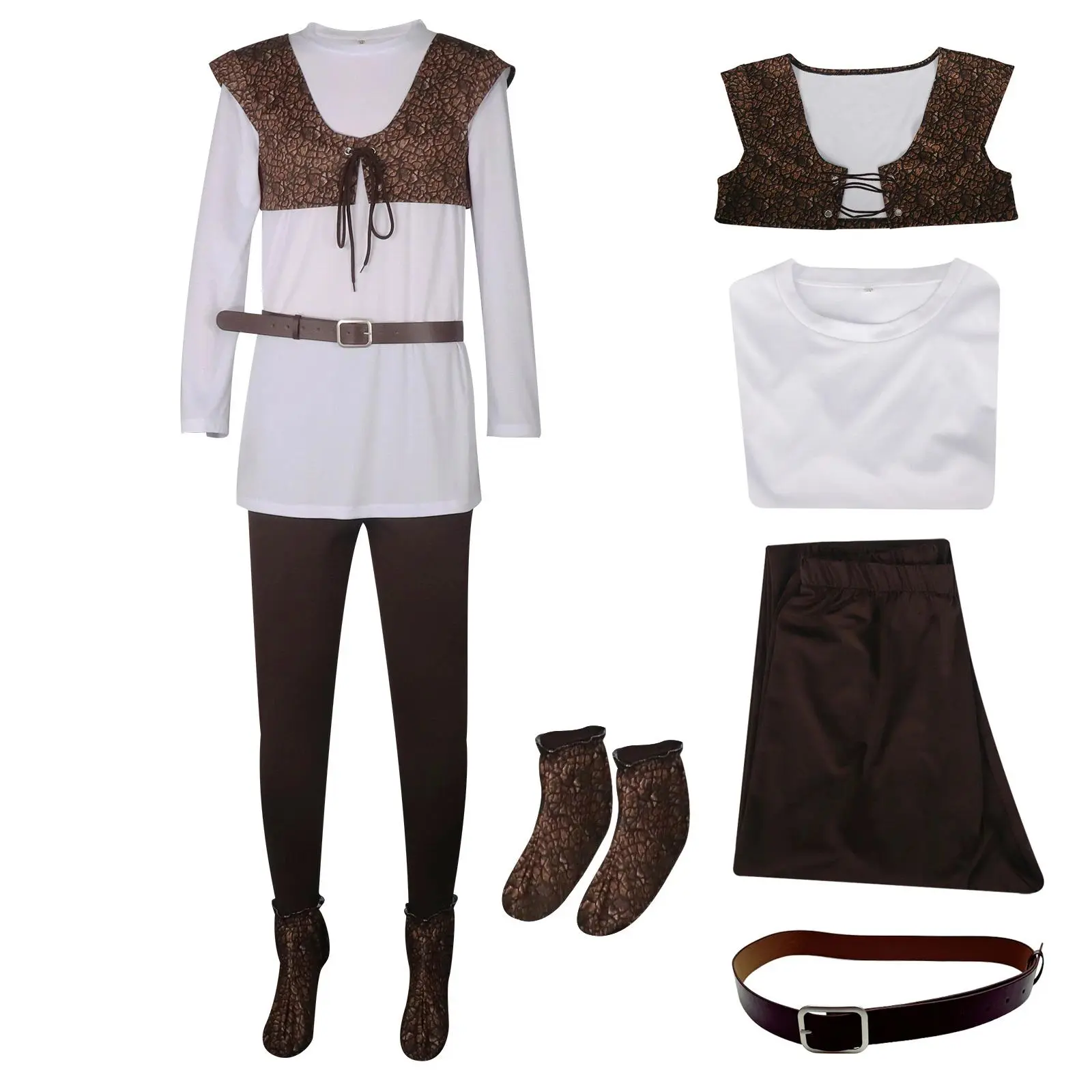 Shrek Cosplay Costume Mens Costume Shirt Vest Pants Full Set Halloween Outfit