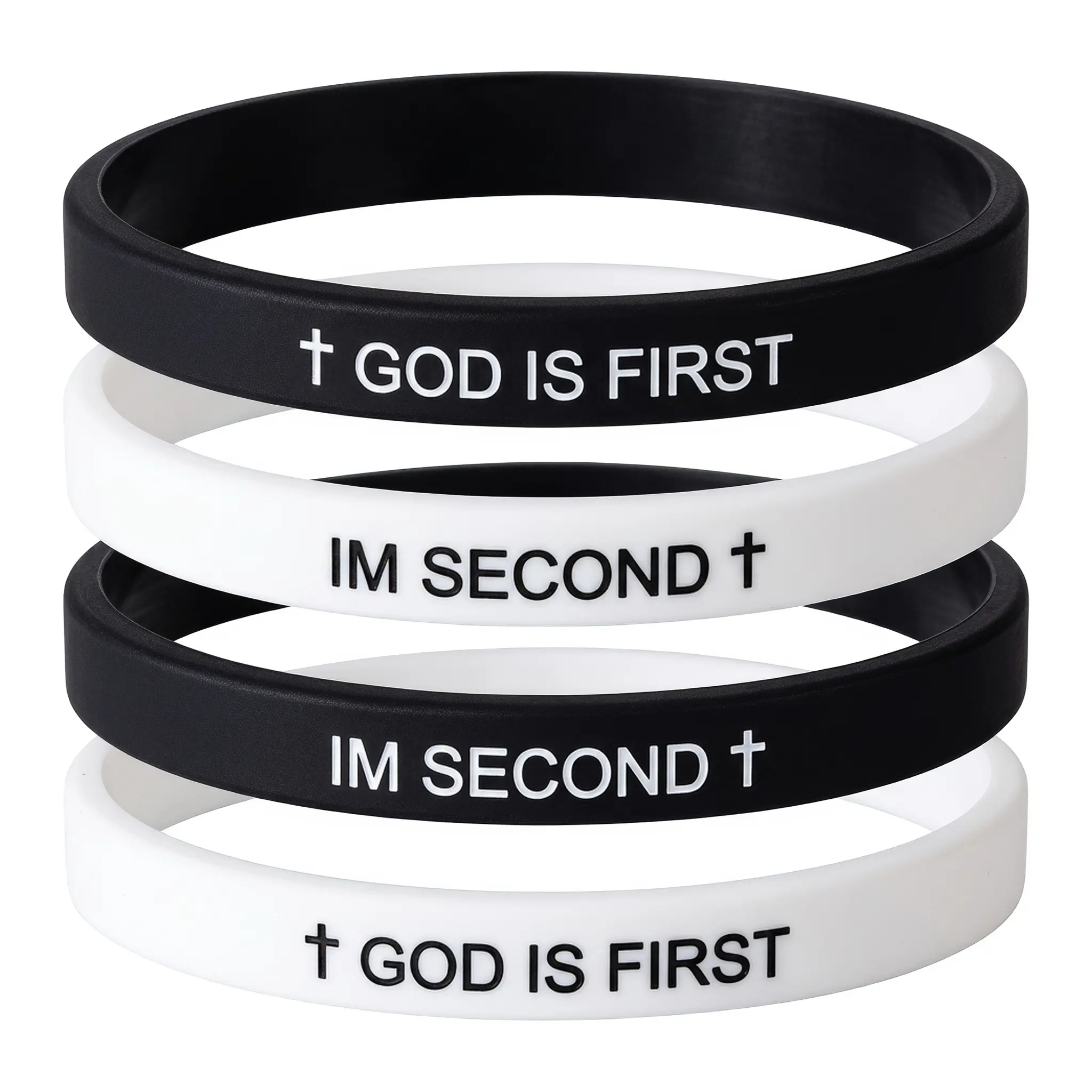 Faith Expression Silicone Bracelets, 4-Pack Interchangeable Bible Verse Wristbands for Men & Teens, Durable Stacking Black White Christian Inspirational Gift, Men's Accessories Jewelry for Women
