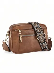 Retro minimalist practical texture shoulder bag, wide shoulder strap design, multiple zippered pockets, reasonable separation, light luxury style elegant niche design sense Chic crossbody bag, can accommodate mobile phones, lipstick, hand cream