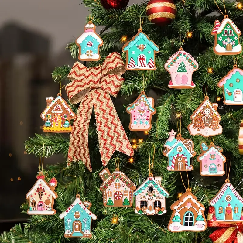 24Pcs Gingerbread House Hanging Ornaments, Christmas Tree Decorations, Holiday Xmas Home Party Decor, Great Christmas Gift for Family & Friends