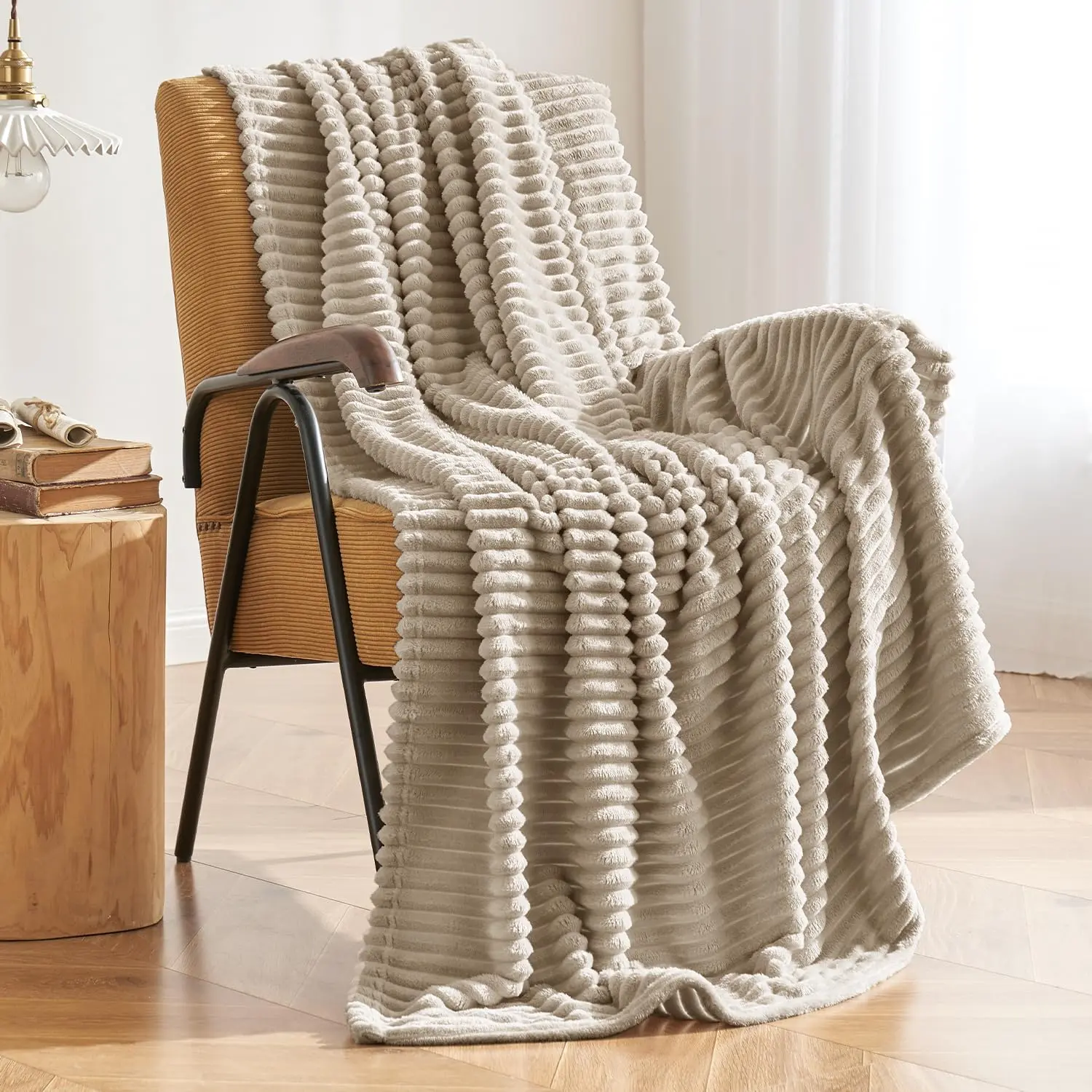 Throw Blanket 3D Ribbed Fleece Flannel Velvet Plush Decorative Bed Blanket (Throw, 50" x 60") - Soft, Lightweight, Warm and Cozy for Couch Sofa