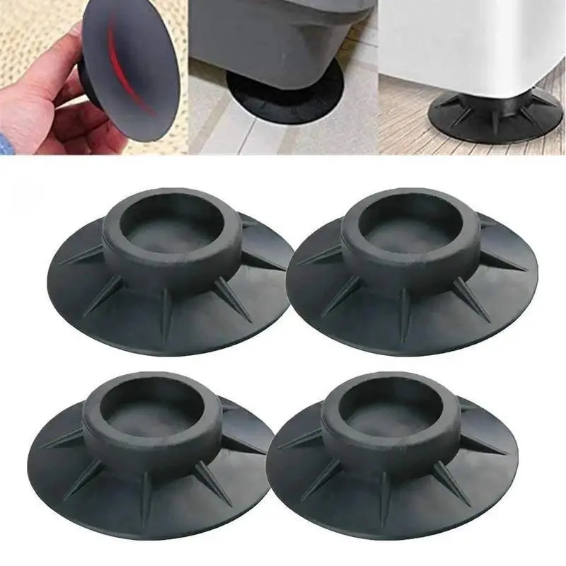 4pcs Anti-Vibration Rubber Pads for Washing Machines & Refrigerators - Noise Reduction, Non-Slip Design, Floor Protection, Black with Red Accents