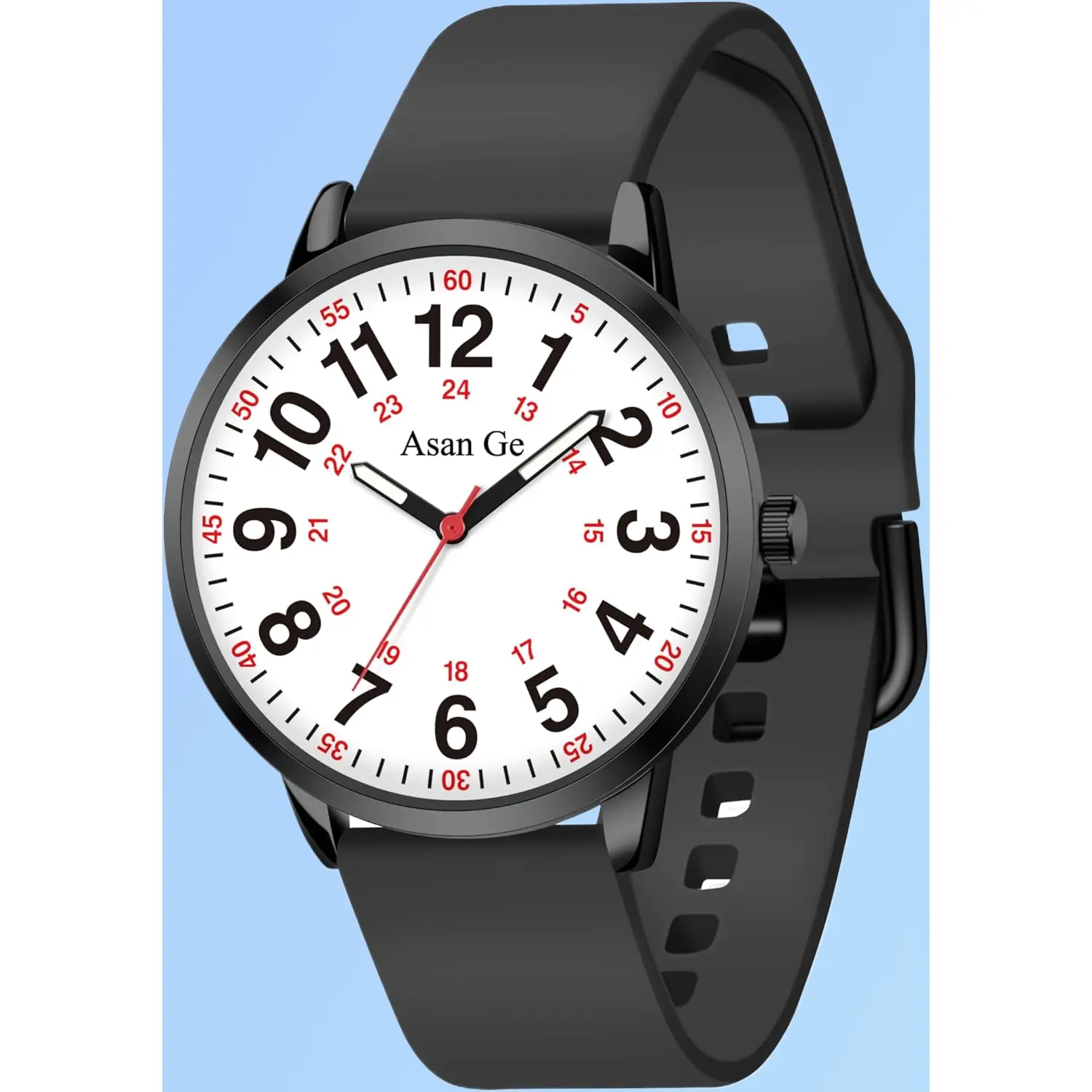 Unisex Fashion Analog Nurse Watch - 3ATM Waterproof, Lightweight Scratch-Resistant Large Face Quartz Watch, Luminous 12/24 Hour with Second Hand, Red Accents Large Numbers, Round Accessory, Soft Breathable Easy-to-Clean Gift for Nurses, Large Face Quartz