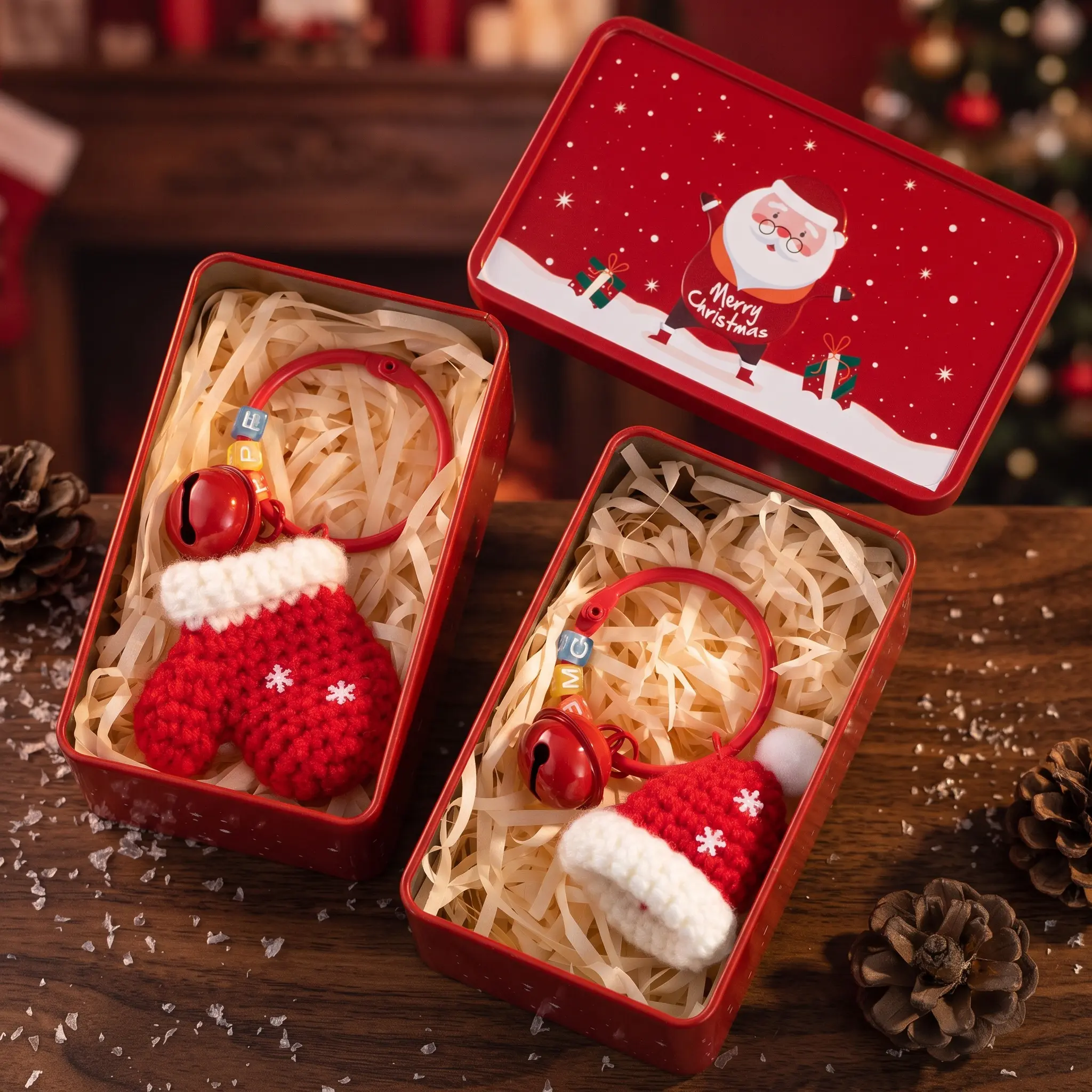 Christmas Themed Gift Box Set , Crochet Hanging Ornaments, Bag Charms, Knitted Gloves & Christmas Hat, Christmas Decor, Holiday & New Year Ideal Gift-YY1