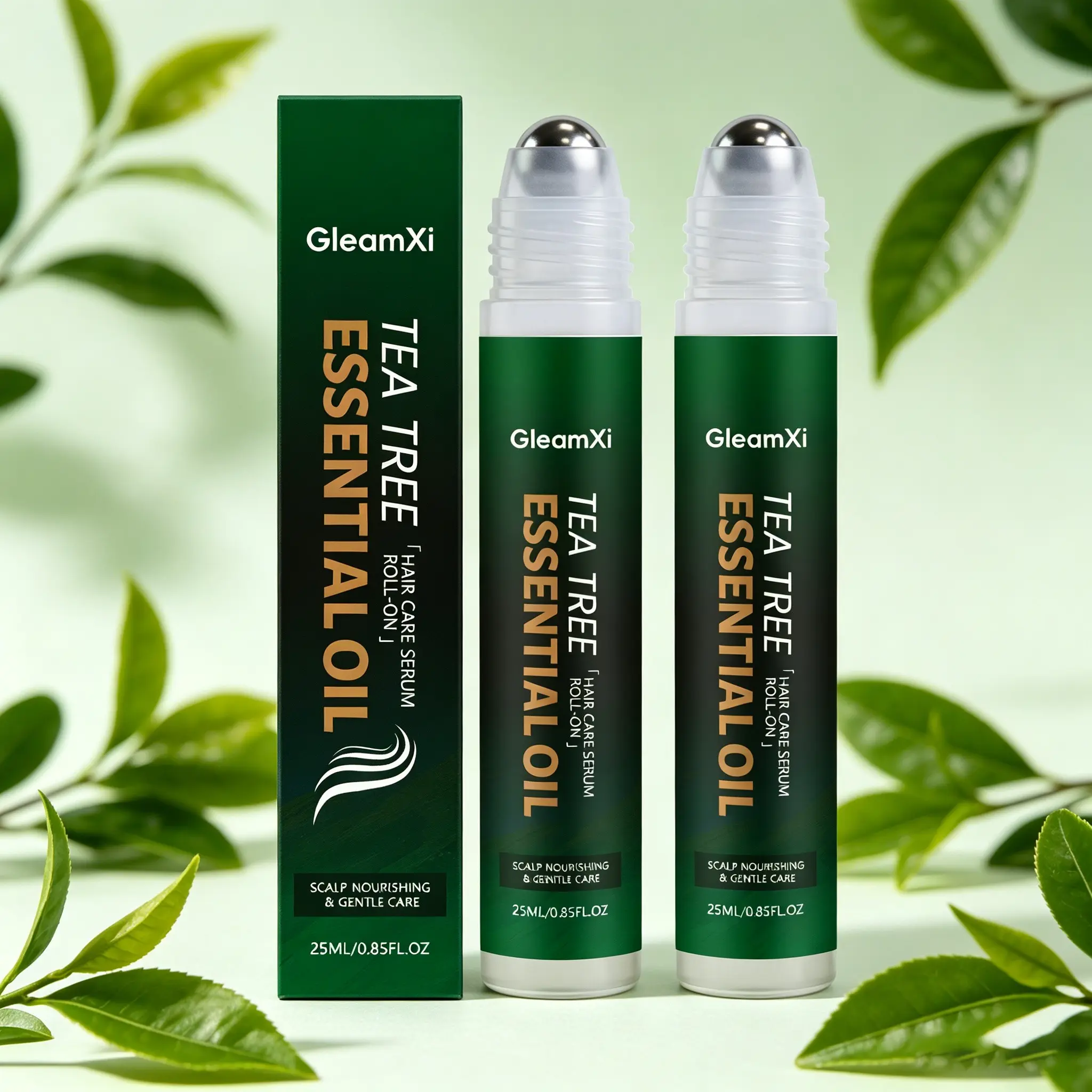 Tea Tree Hair Care Roller Essence Set (25ML*2), Gentle Moisturizing, Nourishes Dry Frizzy Hair, Smooths Hair, Easy to Use, Healthy Shine
