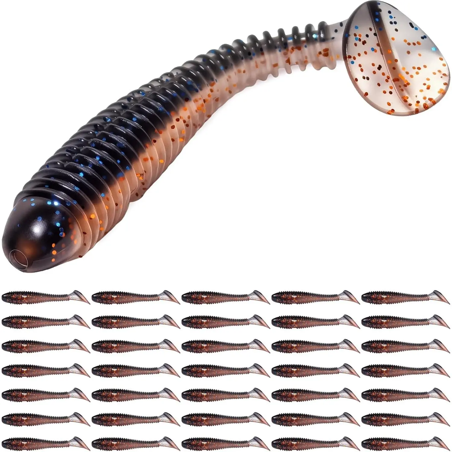 SwingShad, 35 count 3'' Paddle Tail Swimbaits, Soft Plastic Fishing Lures for Bass Crappie Smallmouth, Durable Swim Baits Sinking Swimmer Kit for Saltwater Freshwater Texas  Fitness