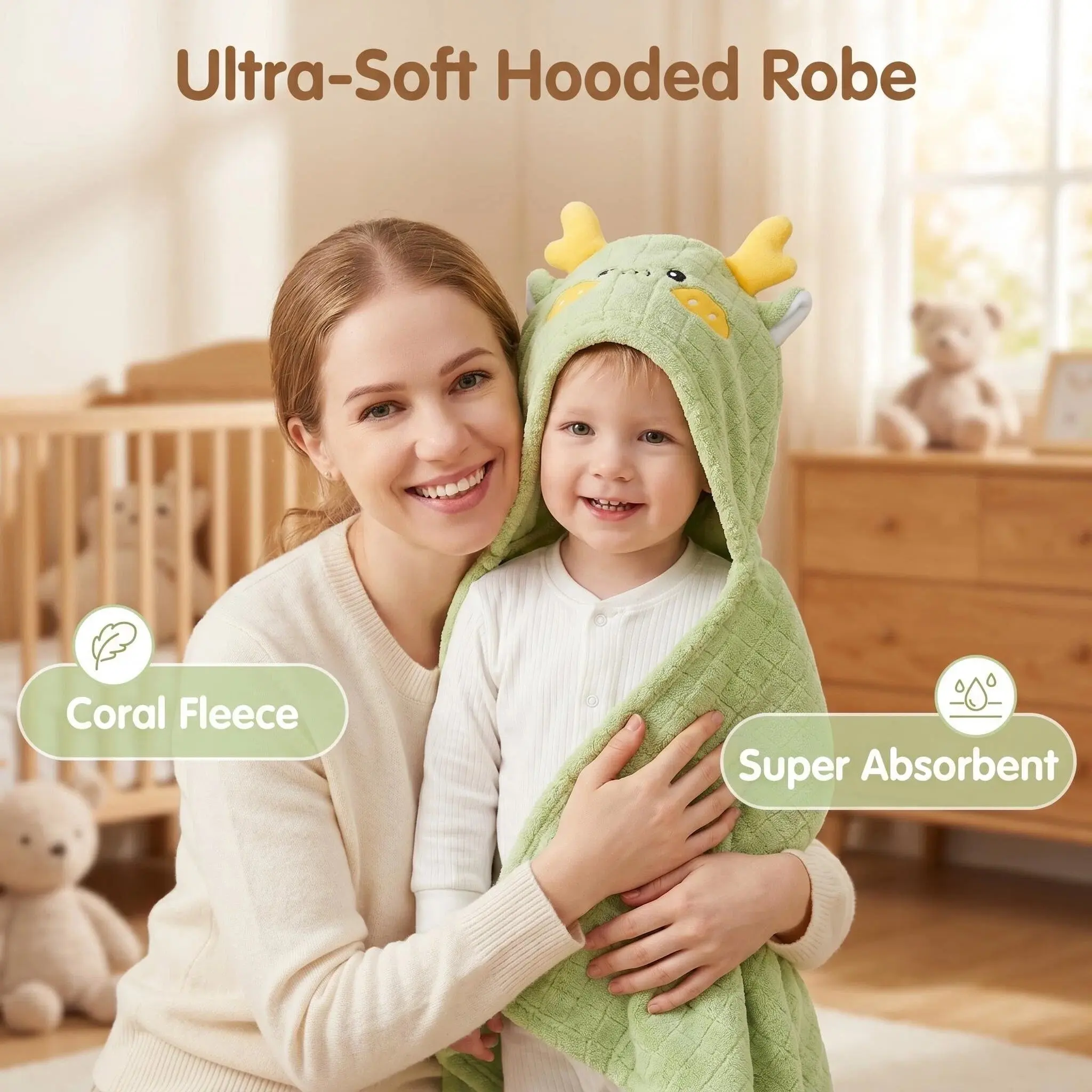 TDHD.Coral Fleece Bath Robe, Baby Grade Soft Hooded Towel, Reusable, Two Sizes Available, 28x55/35x59 Inches, All Seasons Use