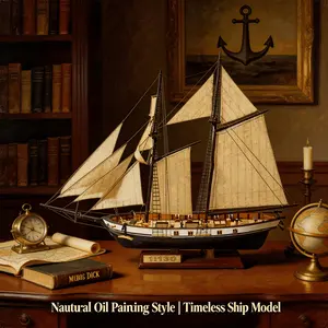 1:130 Scale Fully Assembled Harvey Wooden Schooner Ship Model, 38cm Handcrafted Vintage Two-Masted Sailboat Nautical Display Decor, Detailed Maritime Vessel Collectible Gift for Men Dad Sailor Father’s Day Birthday
